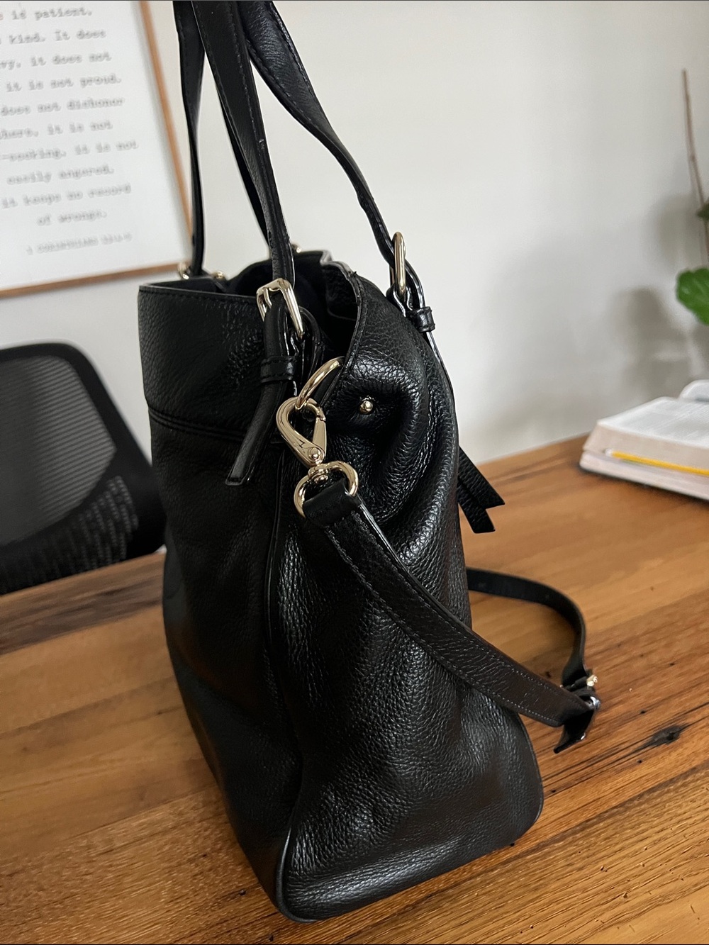 kate spade Black Pebbled Leather Shoulder Bag with Gold Hardware - Picture 5 of 10